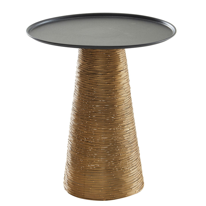 Guldfarvet og sort sidebord, 40x40x45 cm, aluminium, lille rundt metalsofabord, moderne stuebord, højt sofabord
