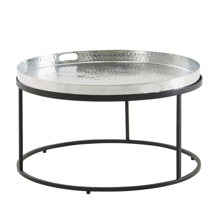 Rundt sofabord i aluminium med aftagelig bakke - Ø62 cm - Sølv/Sort