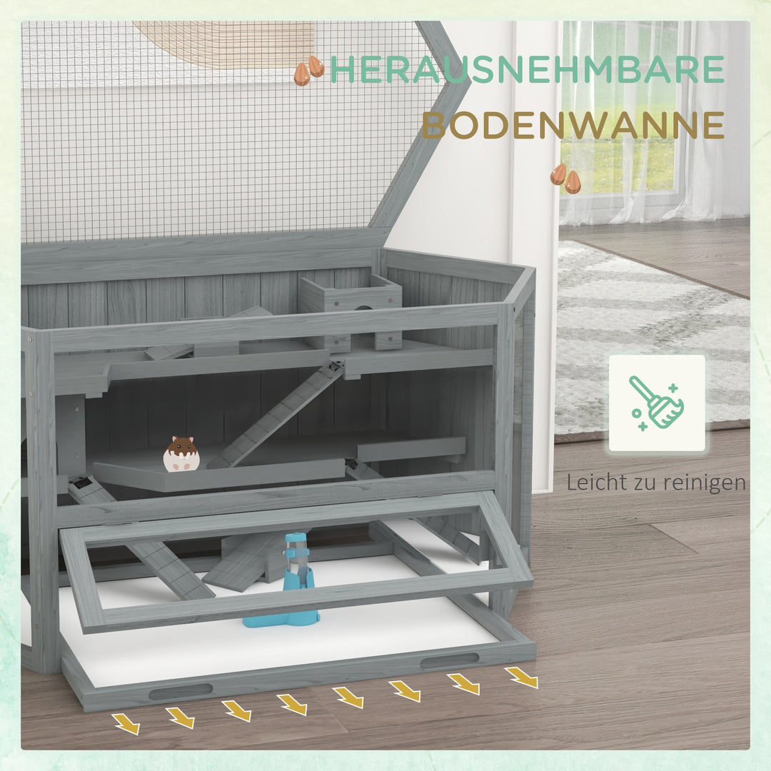 Hamsterbur, 3 niveauer, aftagelig bakke, træ/metal, 115x60x55 cm