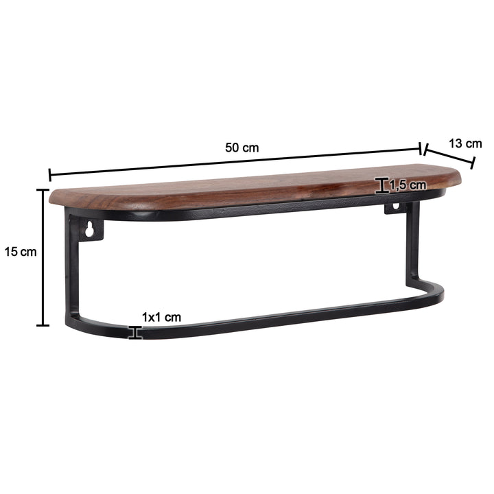 Væghylde i massivt sheeshamtræ og metal - 50 cm