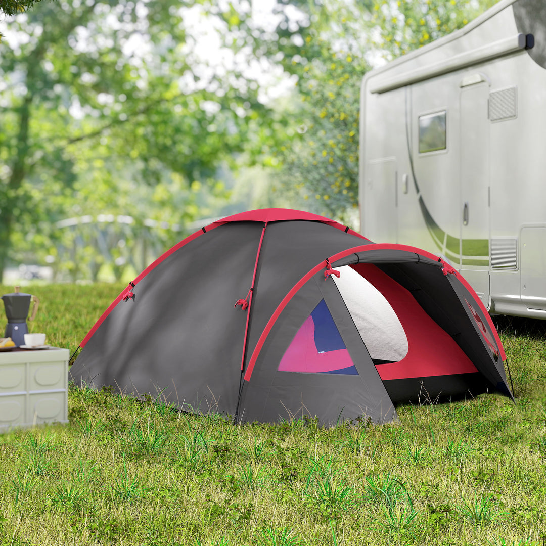 Campingtelt til 3 personer, let, stabilt, vandtæt, uv 50+ med baldakin, dør, vindue og teltbund, grå