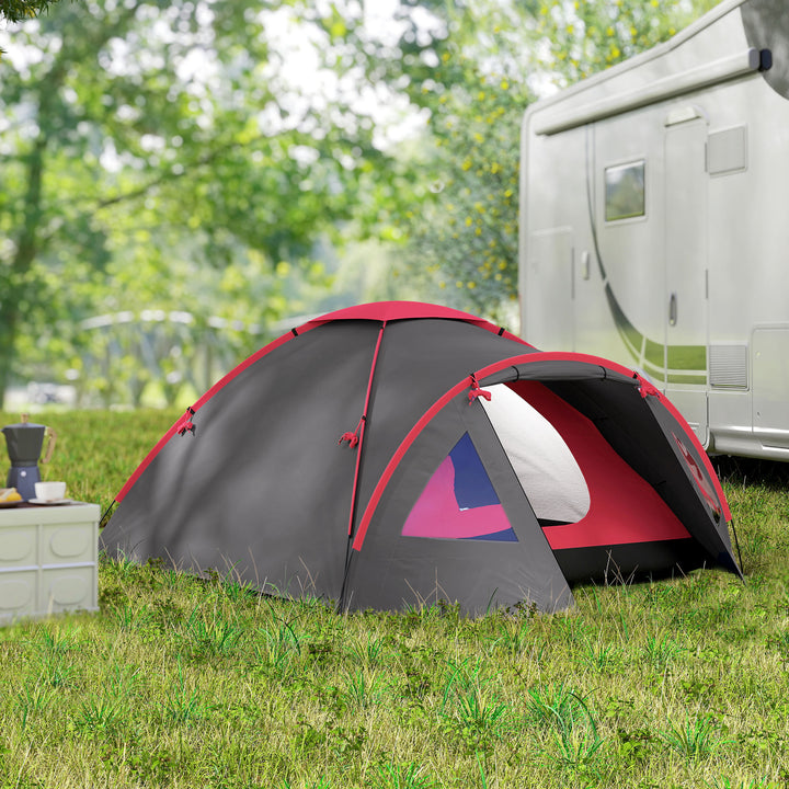 Campingtelt til 3 personer, let, stabilt, vandtæt, uv 50+ med baldakin, dør, vindue og teltbund, grå