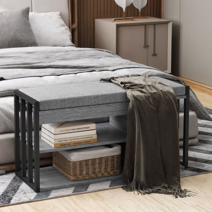 Skoreol med bænk, hylde til sko i gangen, skoskab med 3-lags design, til entré, stue, soveværelse, grå