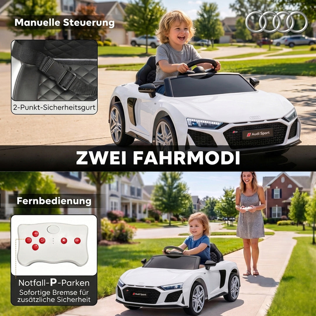 Elbil til børn Audi R8 12V fjernbetjening til børnebil hvid