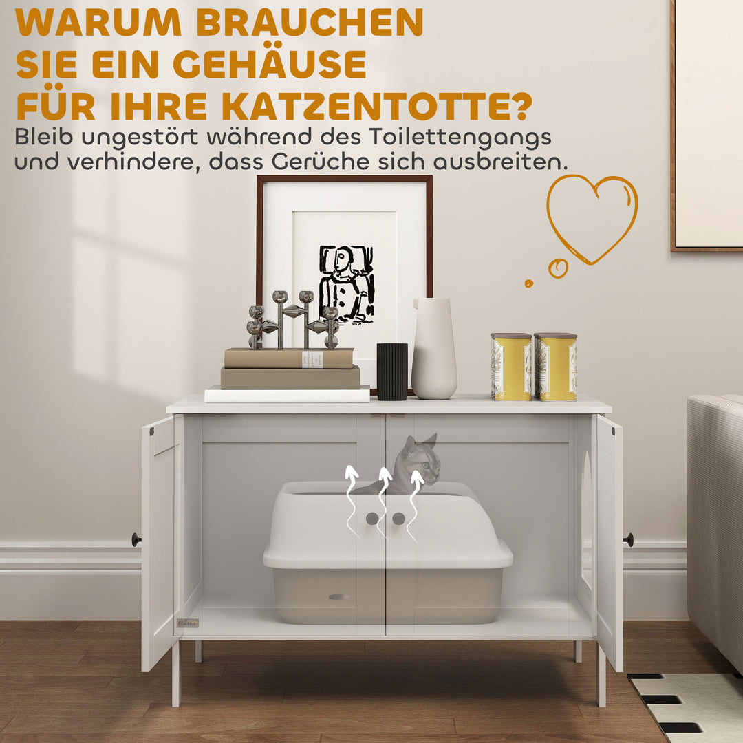 Kattebakkeskab med dørskillevæg kattebakke til store katte 80 x 51 x 54 cm hvid