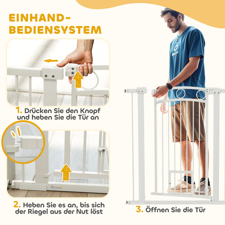 106 Cm højt kæledyrslåge med justerbar bredde, integreret kattelem, til trapper og døråbninger, hvid