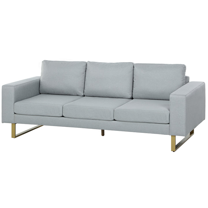 3-Personers sofa, sofa med massivt træstel, metalben, enkelt design, lysegrå