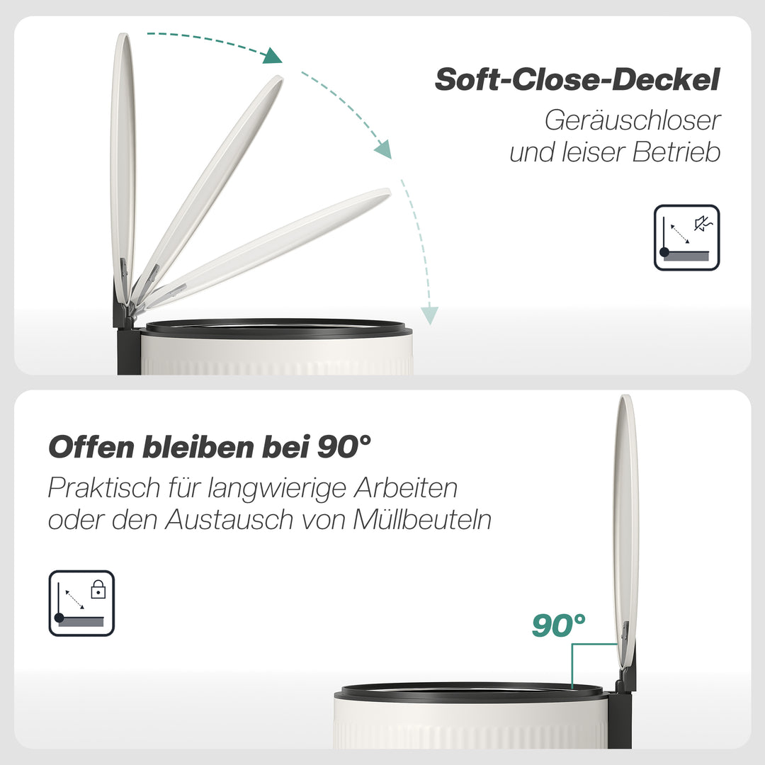 30L pedalspand med soft-close låg og pedal, indvendig metalspand, sort, 36 x 30 x 60,5 cm