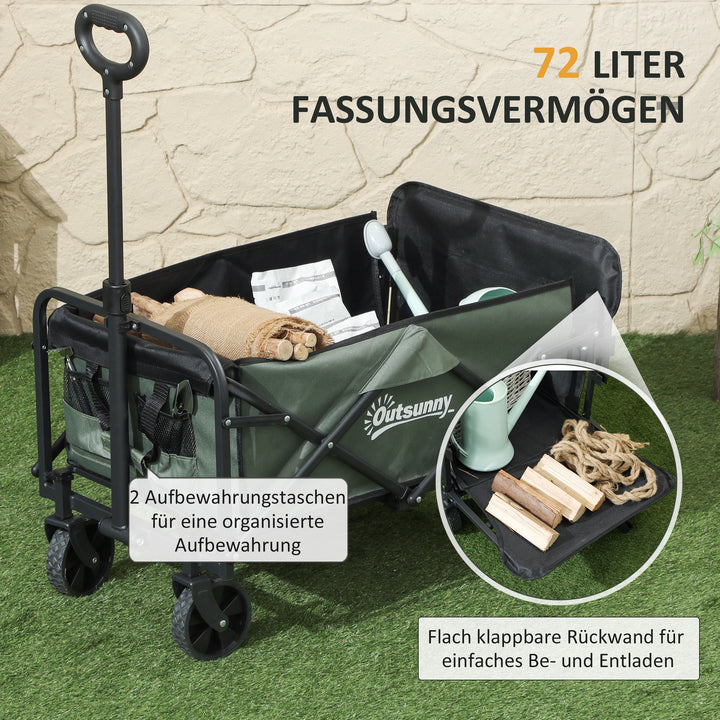 Havevogn 90 kg lasteevne, foldbar transportvogn med aftagelig presenning, håndtag, hjul 72 liter grøn