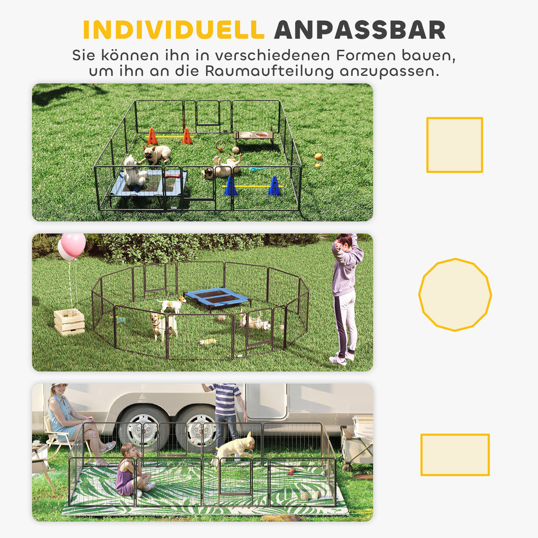 Kæledyrsindhegning, hvalpegård, hvalpeport, 12 paneler, udendørs og indendørs, sort