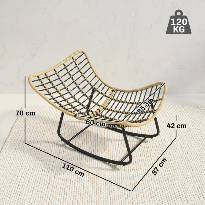 Rattan gyngestol haveliggestol med tyk hynde, havegynge op til 120 kg, indendørs/udendørs, 87 x 110 x 70 cm, grå