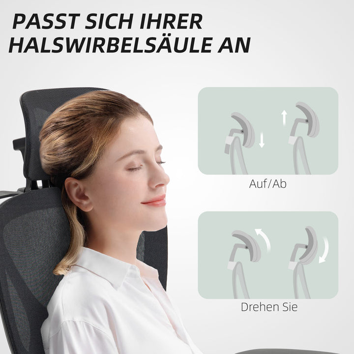 Kontorstol, ergonomisk skrivebordsstol, 135 graders vipning, justerbar, sort