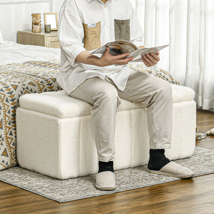 Polstret bænk, sengebænk med opbevaring, lasteevne op til 120 kg, 102x45x46 cm, cremehvid