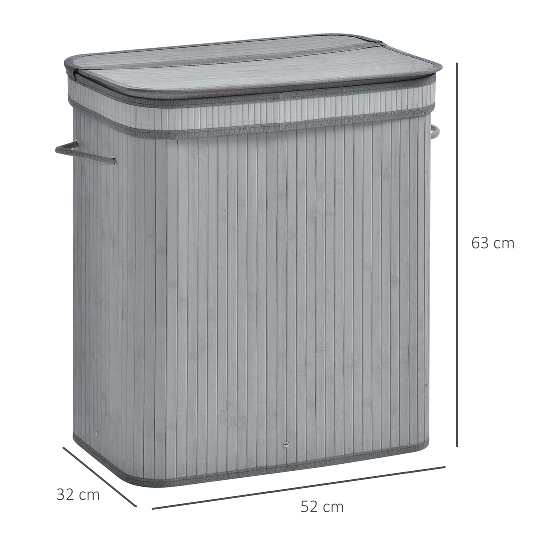100 L bambus vasketøjskurv med låg og aftageligt for, foldbar tøjkurv, vandafvisende, grå