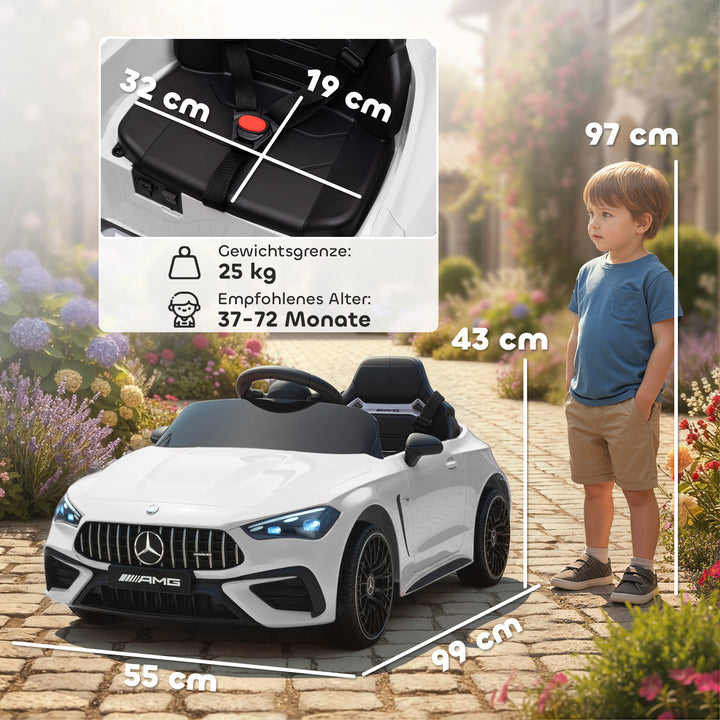 Børne elbil, Mercedes design, 12V motor, fjernbetjening, LED-lys, musik, til børn i alderen 3-6 år, hvid