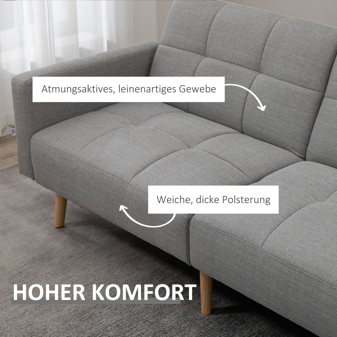2-i-1 sovesofa 205 x 88 cm sofa med sengefunktion, sofa med siddehynder, hørlook grå