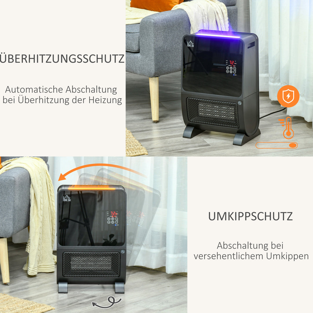 2-I-1 varmeblæser, varmelegeme, led-lys, 8-timers timer, 33 cm x 21 cm x 49,5 cm, sort