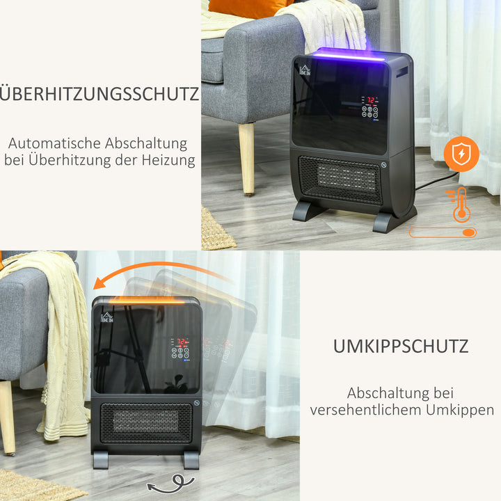 2-I-1 varmeblæser, varmelegeme, led-lys, 8-timers timer, 33 cm x 21 cm x 49,5 cm, sort