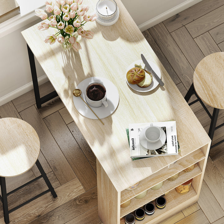 3-Delt barbordssæt, 1 bordplade, 2 stole, med opbevaring og fodstøtter, pladsbesparende, lysebrun + sort