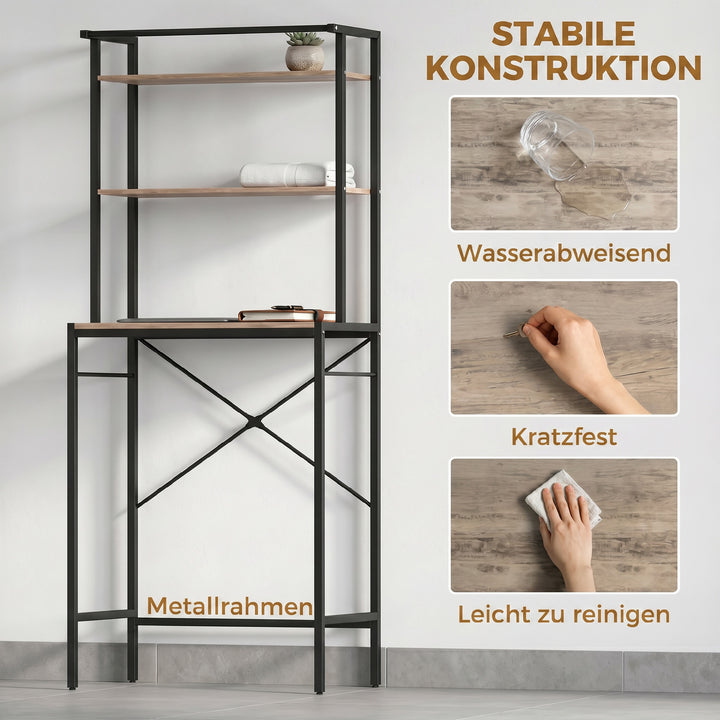 Vaskemaskinehylde med tørrestativ, 3 niveauer, 67x4x161,8 cm, brun