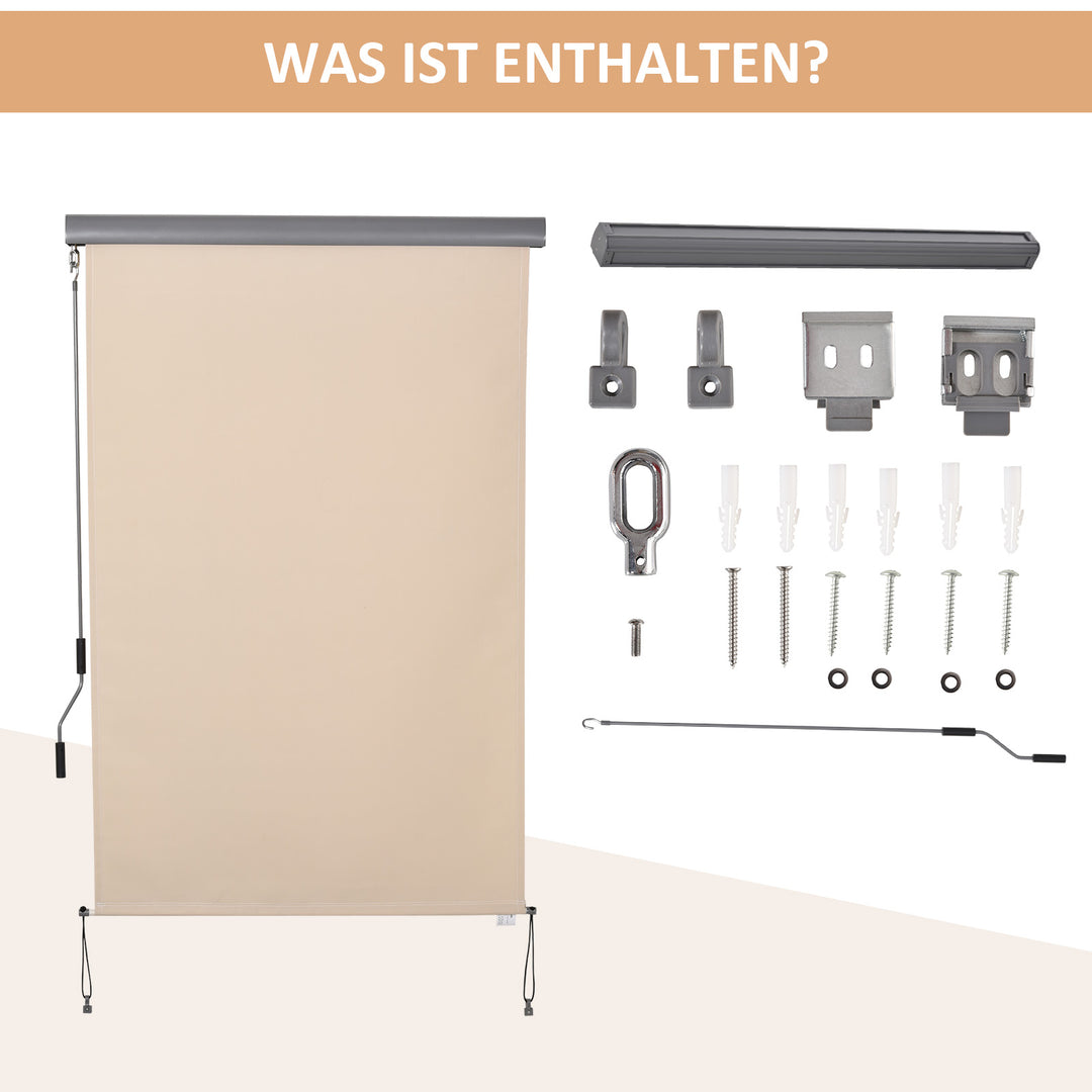 Lodret markise, balkonmarkise, lodret markise, læhegn, rullegardin på siden, privatlivsskærm med håndsving, polyesterstof + aluminium, cremehvid, 200 x 120 cm