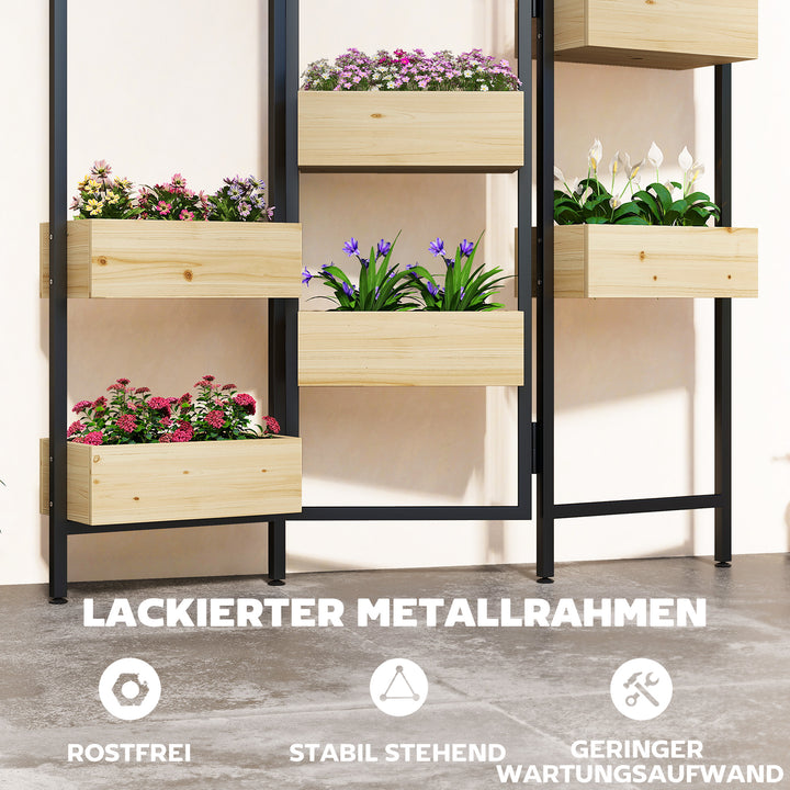 Blomsterkasse med afskærmning, højbed med foldbart espalier, 6 plantekasser med drænhuller, stål