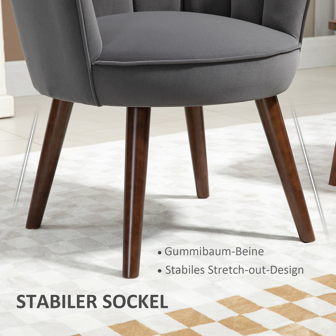 Lænestol stue loungestol i skalformet afslappende stol med træben, polstret stol læsestol med fløjlslook, polstret stol til soveværelse mørkegrå