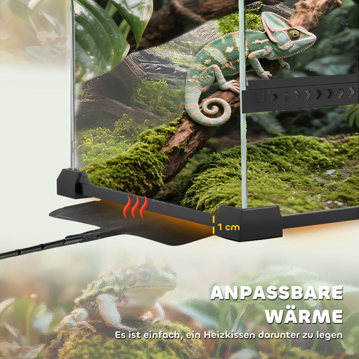 Glas krybdyrterrarium med hævet og vandtæt bund og knaplås