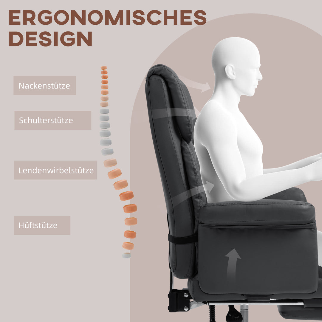 Ergonomisk kontorstol, højdejusterbar 48-56 cm, ryglæn med hvilefunktion, fodstøtte, sort