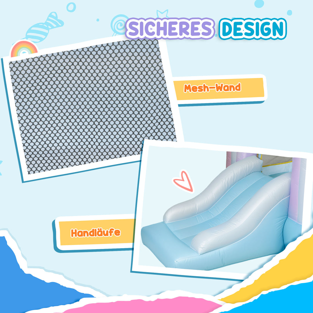 Hoppeborg, boldbassin, 2 rutsjebaner, oxfordstof, uv-bestandig, blæser, farverig