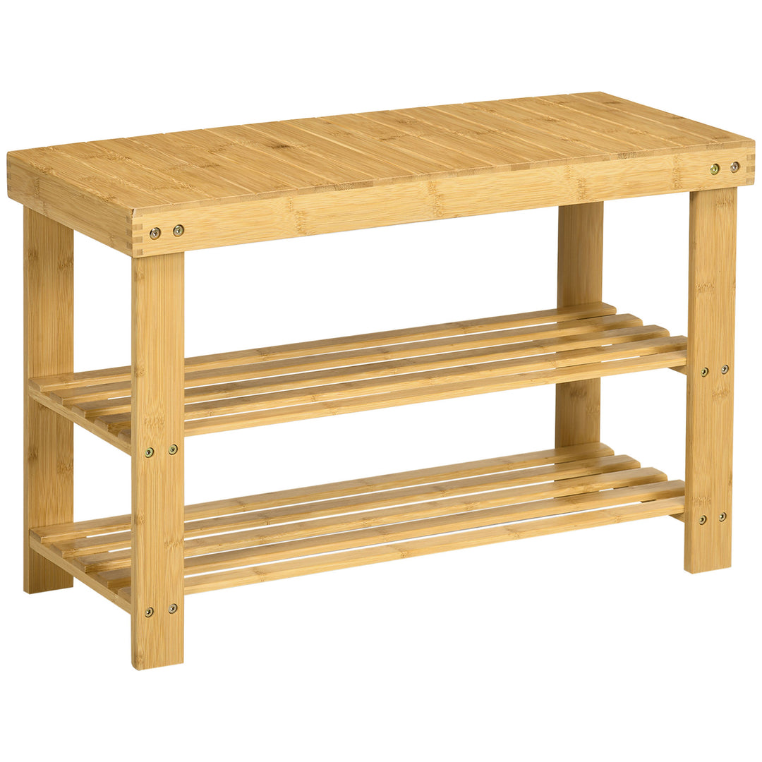 Skobænk, 3 niveauer, plads til 6-9 par sko, op til 130 kg, bambus, 70 x 28 x 45 cm