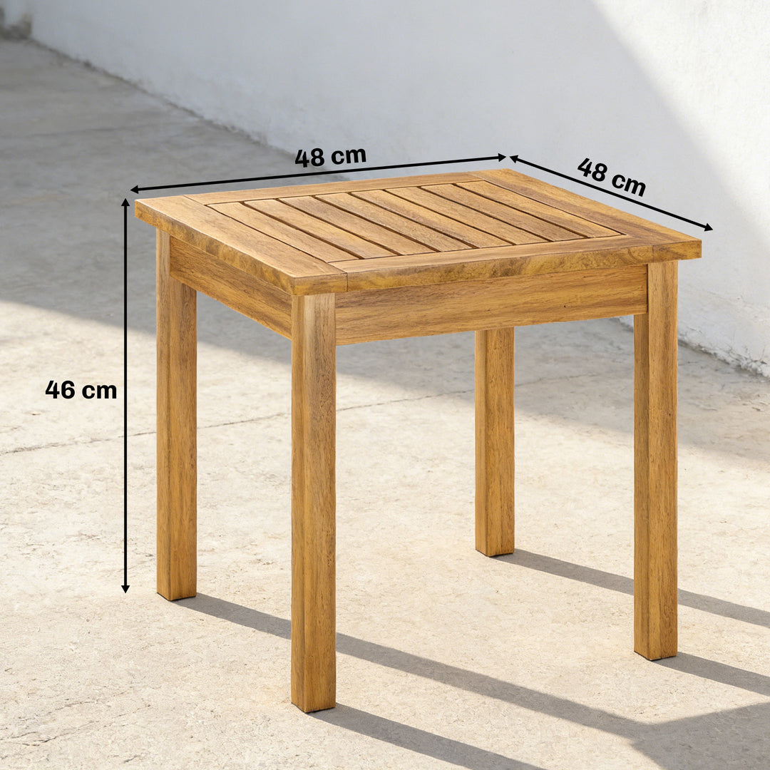 Sidebord 48 x 48 cm, vejrbestandigt havebord med lameldesign og justerbare fødder, firkantet