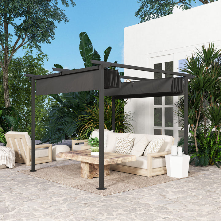 3 x 3 m havepergola med justerbart tag, metalramme, UPF30+ beskyttelse, solskærm til veranda, terrasse, mørkegrå