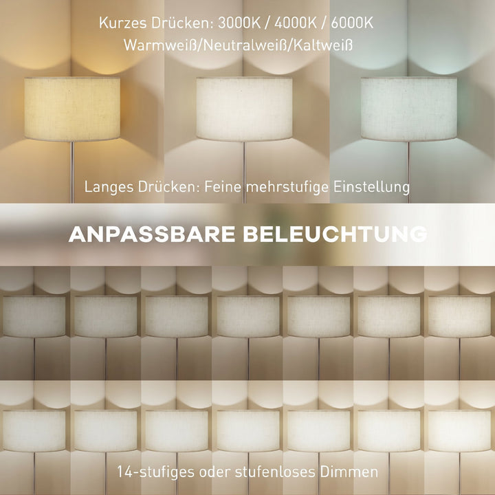 Dæmpbar gulvlampe med linnedskærm, E27, højdejusterbar, beige