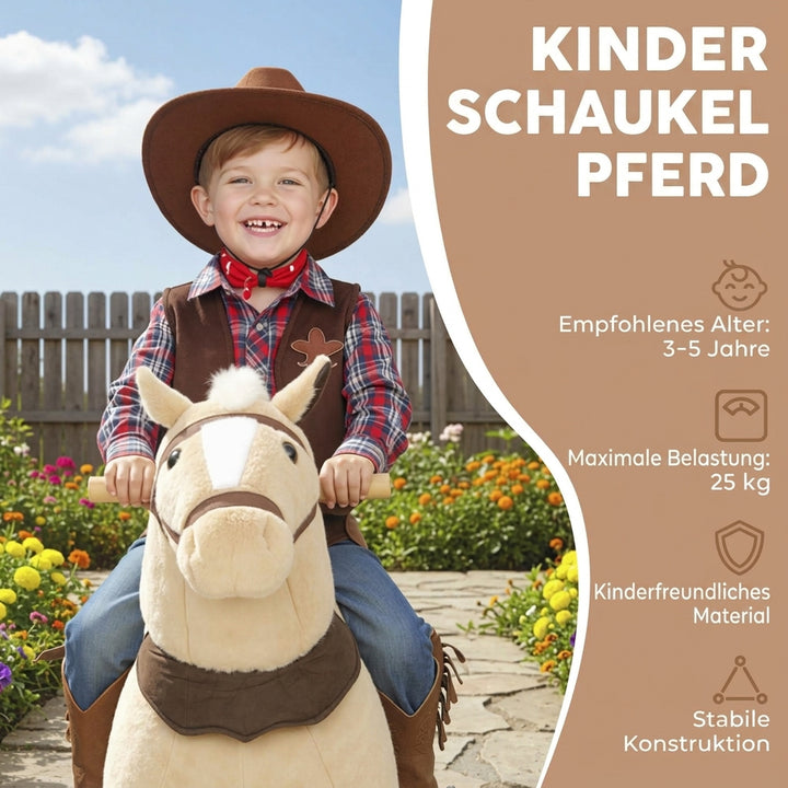 Ridehest med sadel og hjul til børn 3-5 år, 80 cm, brun