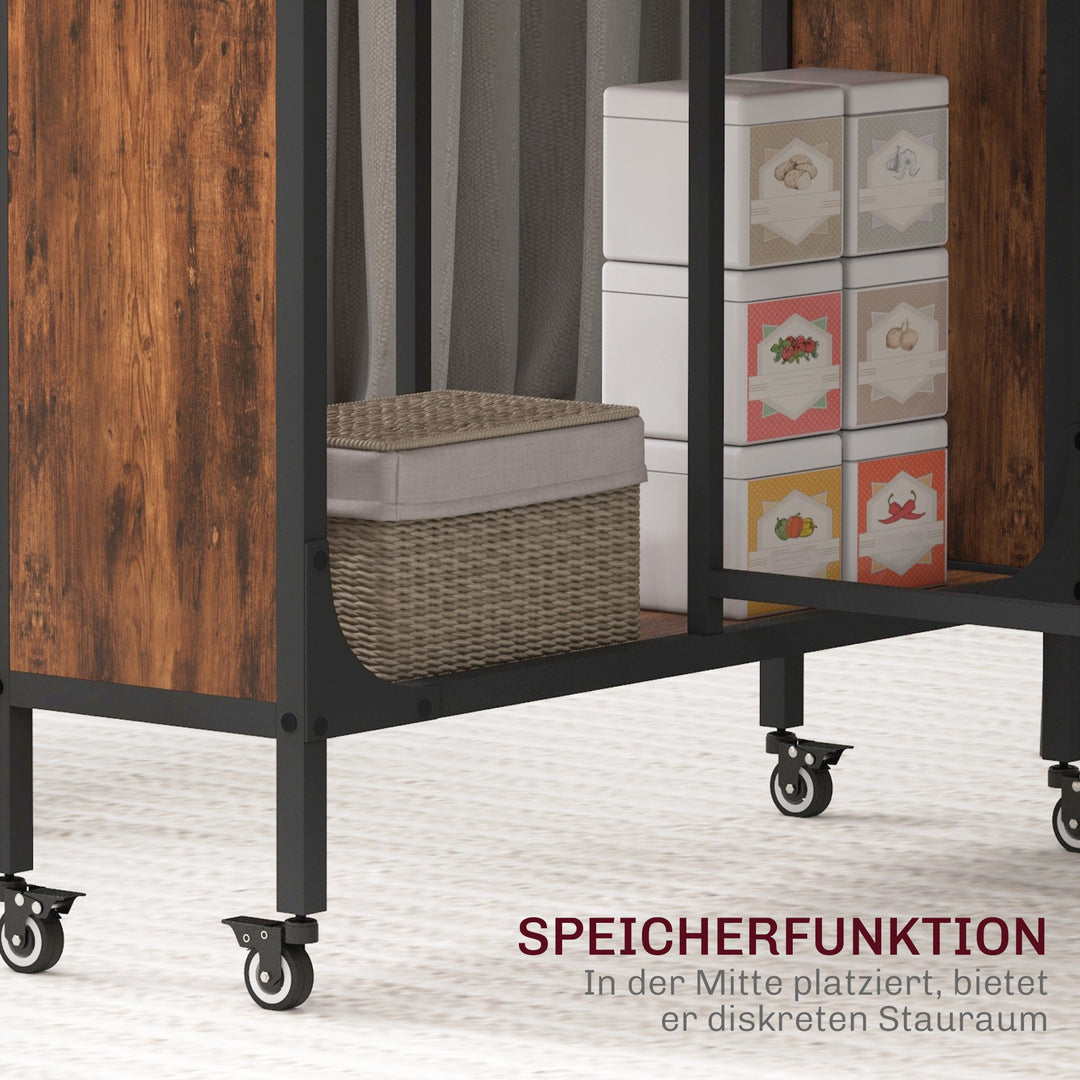 Foldbart spisebord, mobilt foldebord til 6 personer, med hylde, lasteevne op til 50 kg, 130 x 80 x 74 cm, rødbrun