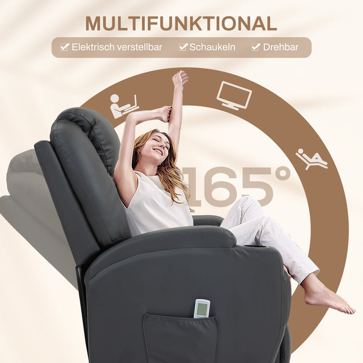 Massagestol, elektrisk justerbar, 8 vibrationspunkter, kopholder, kunstlæder, mørkegrå