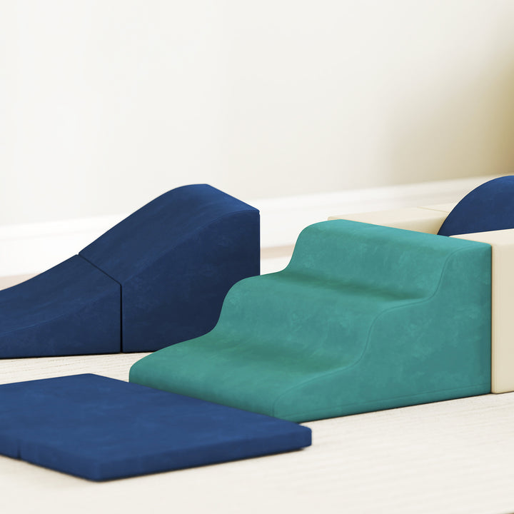 7-delt klatresæt til babyer og småbørn, blødt indendørs klatresæt, stof, skum, farverig