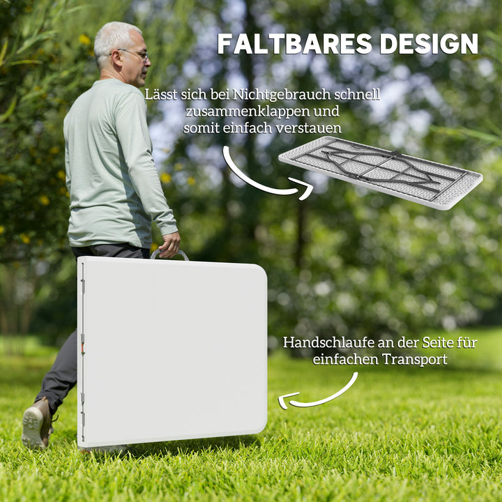 Klapbord, foldbart campingbord, metal, plastik, picnicbord, hvidt