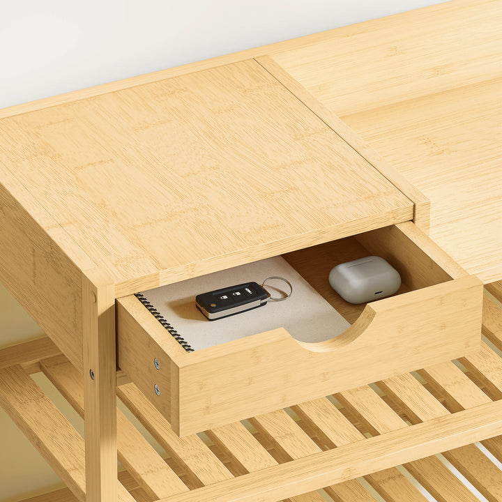 Skoreol, skostativ med bambusskuffe, til 18 par sko, 101 x 30 x 100 cm, naturfarvet