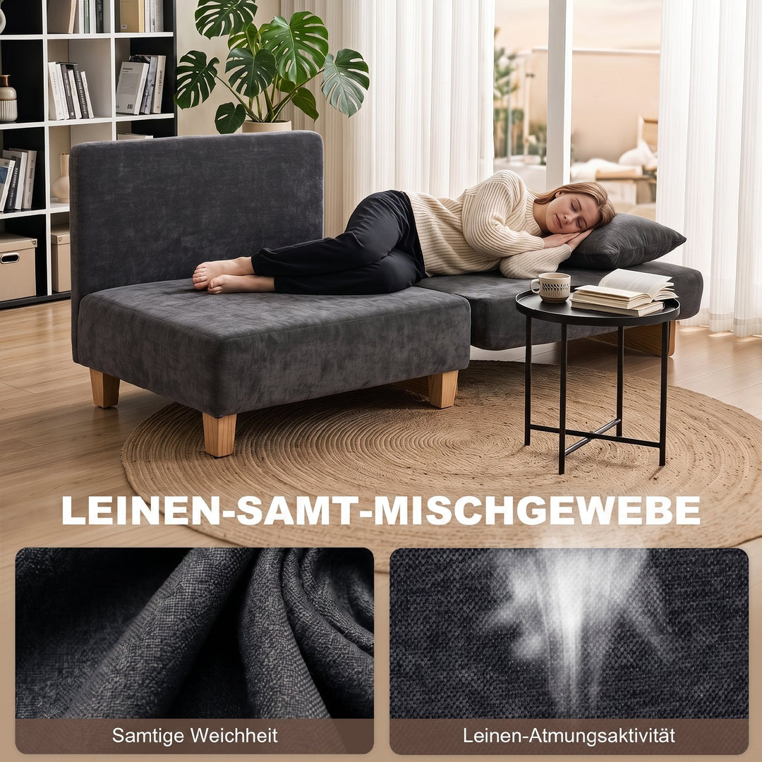 2-i-1 sovesofa med sengefunktion, 2 hynder, 183x57 cm, mørkegrå
