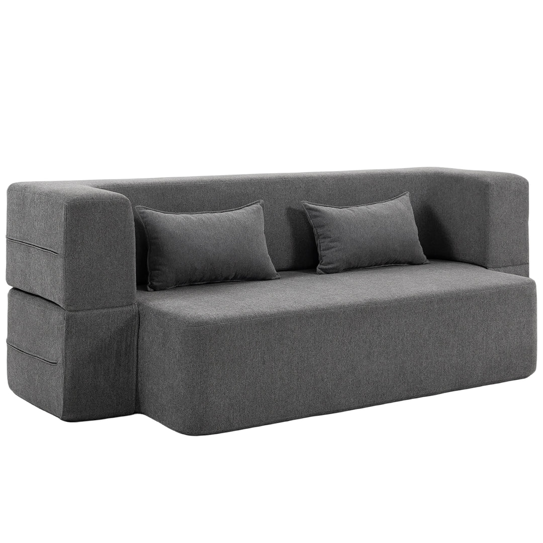 2-personers skumsovesofa, sovesofa med brede armlæn, 2 hynder, 360 kg lasteevne, grå