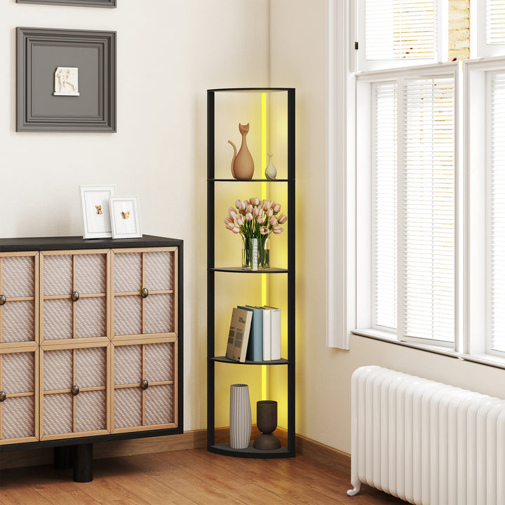 Led gulvlampe 5-trins dæmpbar gulvlampe med hylde, rgb-farveskift, fjernbetjening