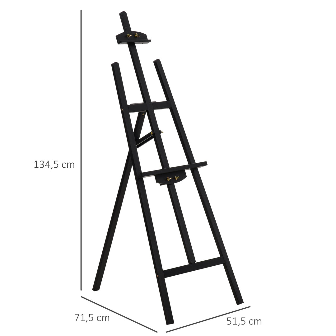 Træstaffeli, 134,5 cm højt, til lærreder op til 108 cm, feltstaffeli, studiestaffeli til maleri, skitsering, bryllupper, udstillinger, sort