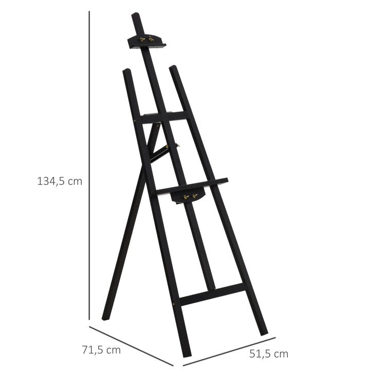 Træstaffeli, 134,5 cm højt, til lærreder op til 108 cm, feltstaffeli, studiestaffeli til maleri, skitsering, bryllupper, udstillinger, sort