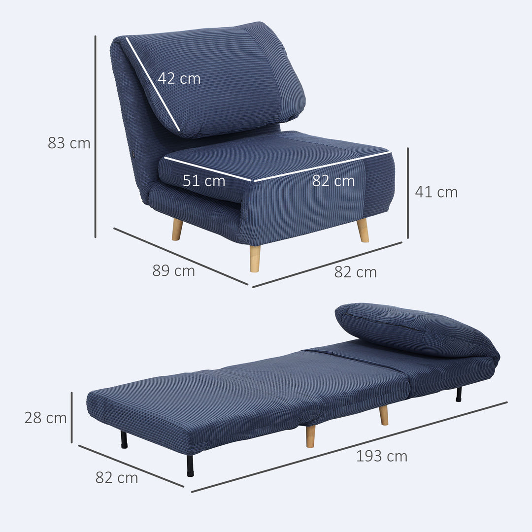 2-I-1 sovesofa gæsteseng, justerbar nakkestøtte fløjlslook 82 cm x 8 cm x 83 cm blå
