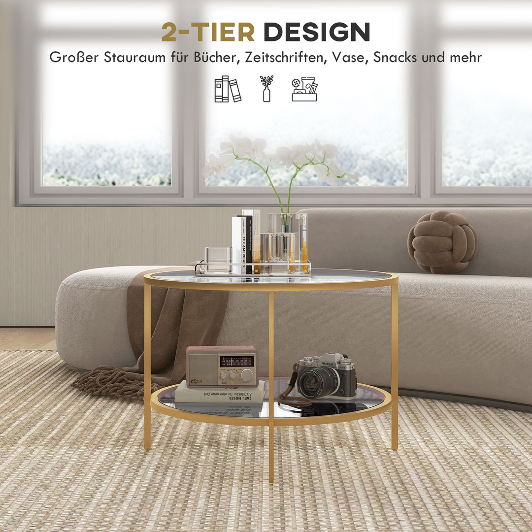 Sidebord, moderne design, 2 niveauer, 60x43h cm, guldfarvet