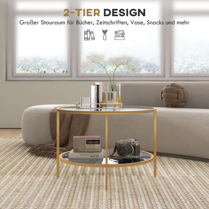 Sidebord, moderne design, 2 niveauer, 60x43h cm, guldfarvet