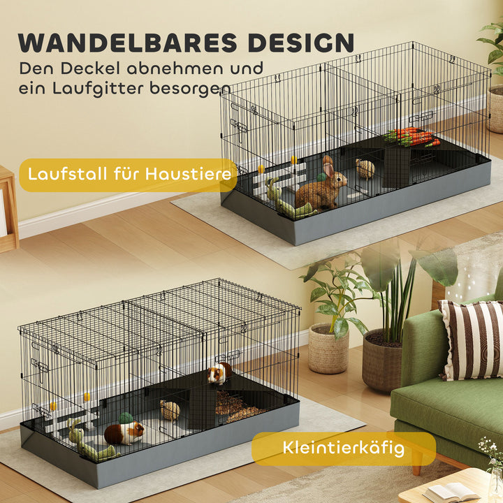 2-I-1 dværghamsterbur, bur til små dyr, stofgulv, siddepinde, rampe, sort
