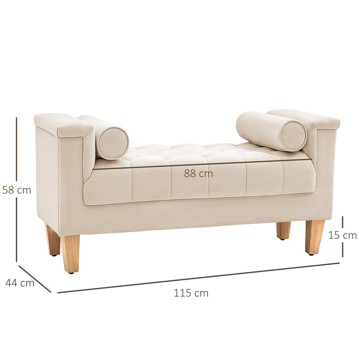 Polstret bænk, vintage design, 2 hynder, chenillebetræk, 115 x 44 x 58 cm, beige